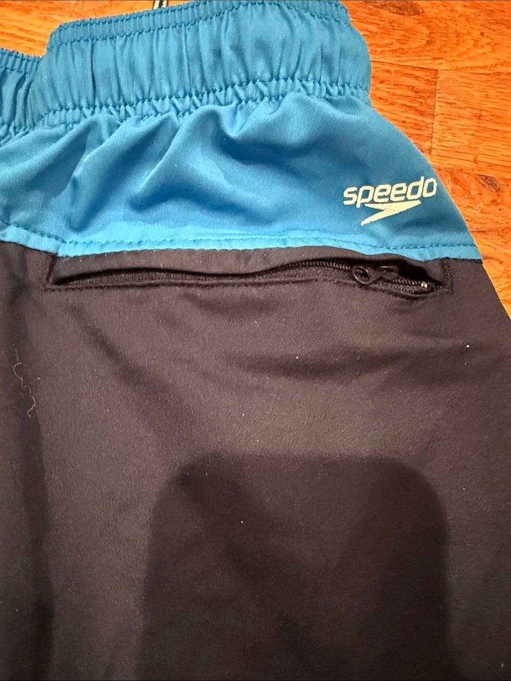 Speedo Navy Swim Trunks with Bright Blue Waistband